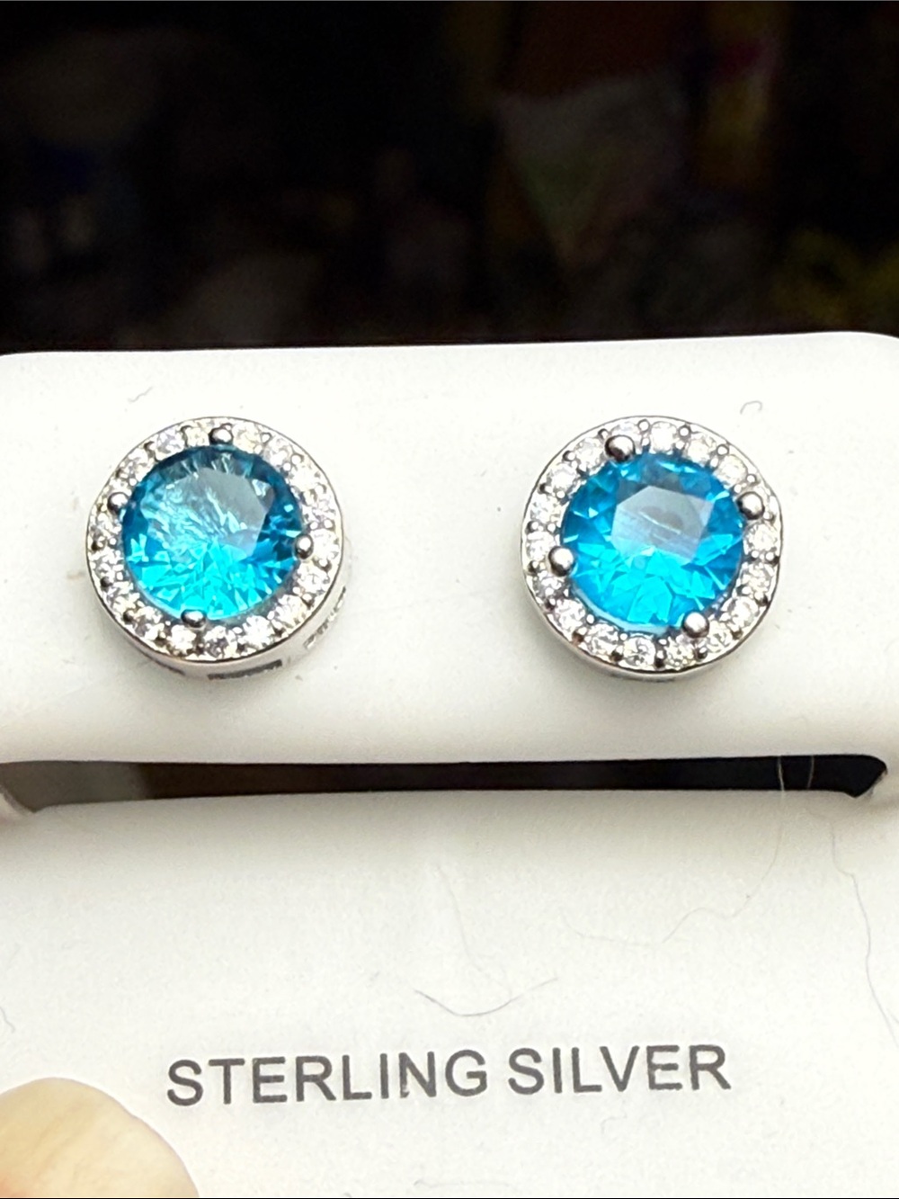 925 Sterling Silver Aquamarine Blue Halo Stud Earrings MOISSANITE DIAMONDS NEW